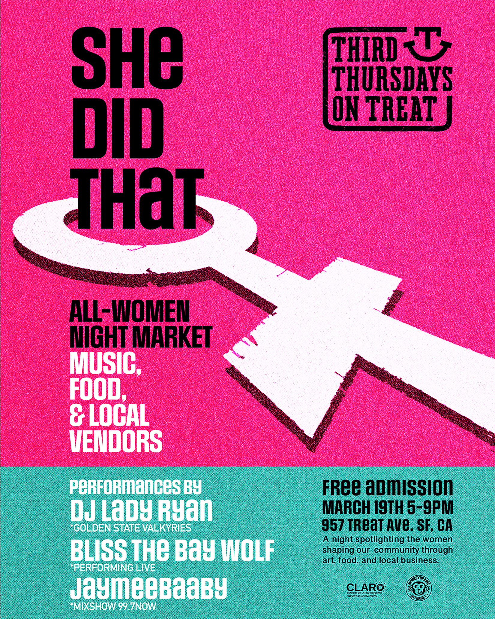 THIRD THURSDAYS ON TREAT, ALL-WOMEN NIGHT MARKET MUSIC, FOOD, & LOCAL VENDORS. PERFORMANCES BY DJ LADY RYAN, BLISS THE BAY WOLF, JAYMEEBAABY