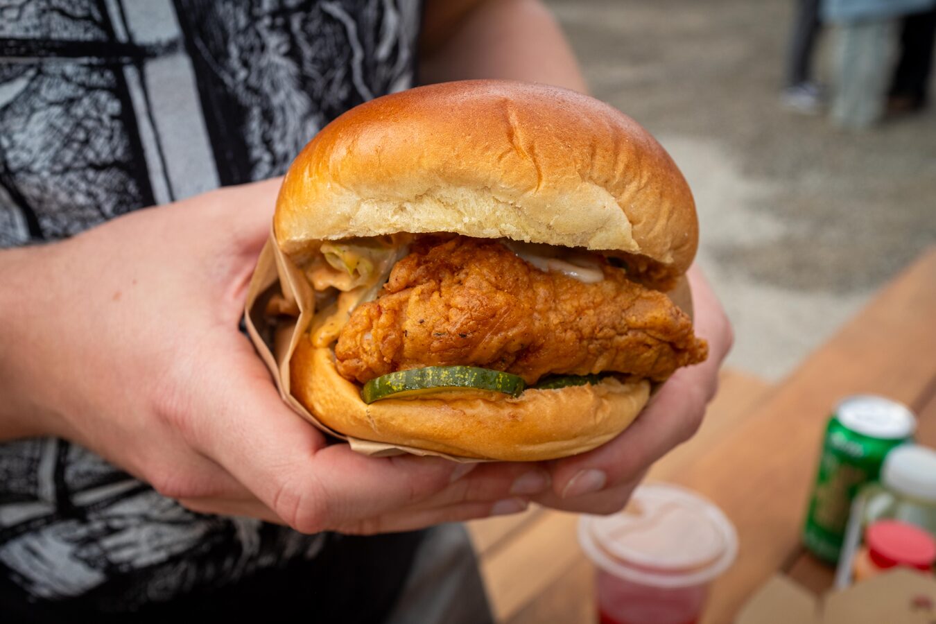 A fried chicken sandwich served at the event